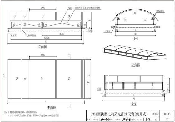 侧开圆拱型电动天窗结构布置示意图