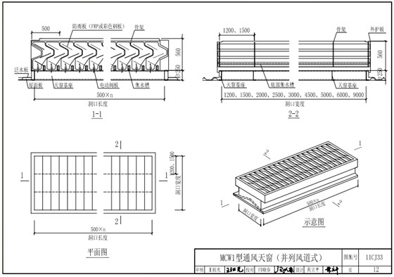 MCW1型薄型通风天窗结构示意图